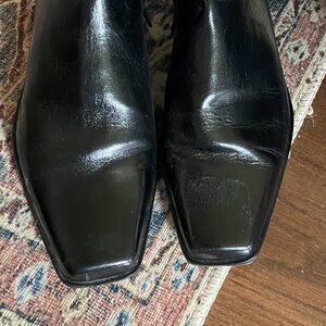 Black Leather Knee Boots by Vince Camuto 8.5 M - Khaite Style Square Toe